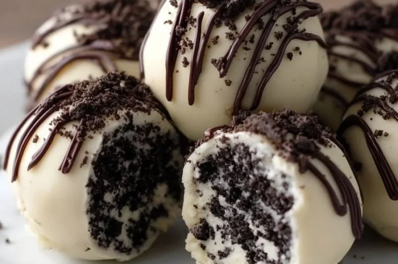 No-bake cookies and cream cheesecake balls dessert ready to enjoy