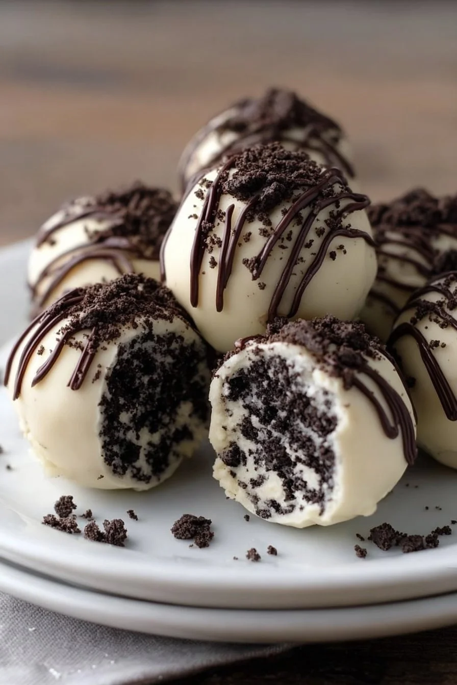 No-bake cookies and cream cheesecake balls dessert ready to enjoy