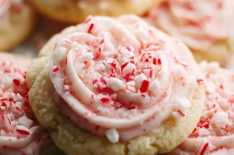 Decorated peppermint sugar cookies on a festive plate