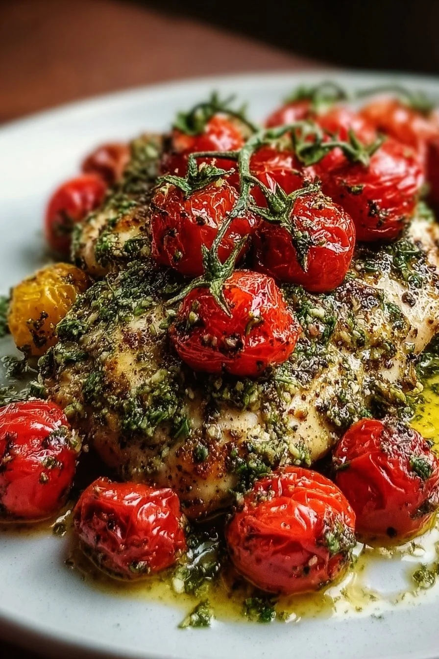 Pesto Chicken with Cherry Tomatoes