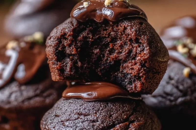 Delicious Protein Brownie Bites with chocolate pieces on a white plate