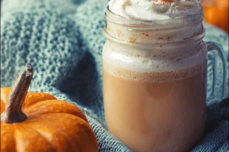 Delicious Pumpkin Spice Latte topped with whipped cream and spices in a cozy setting.