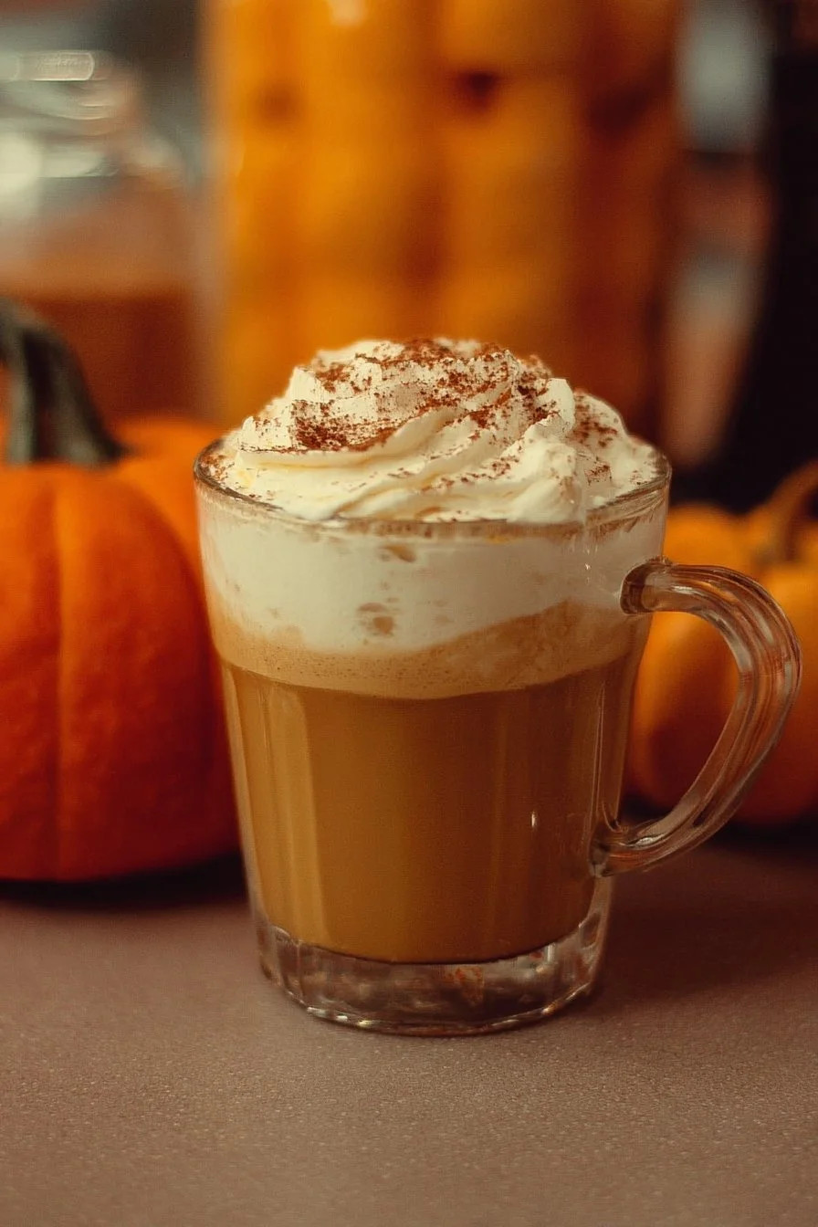 A steaming cup of Pumpkin Spice Latte topped with whipped cream and cinnamon.