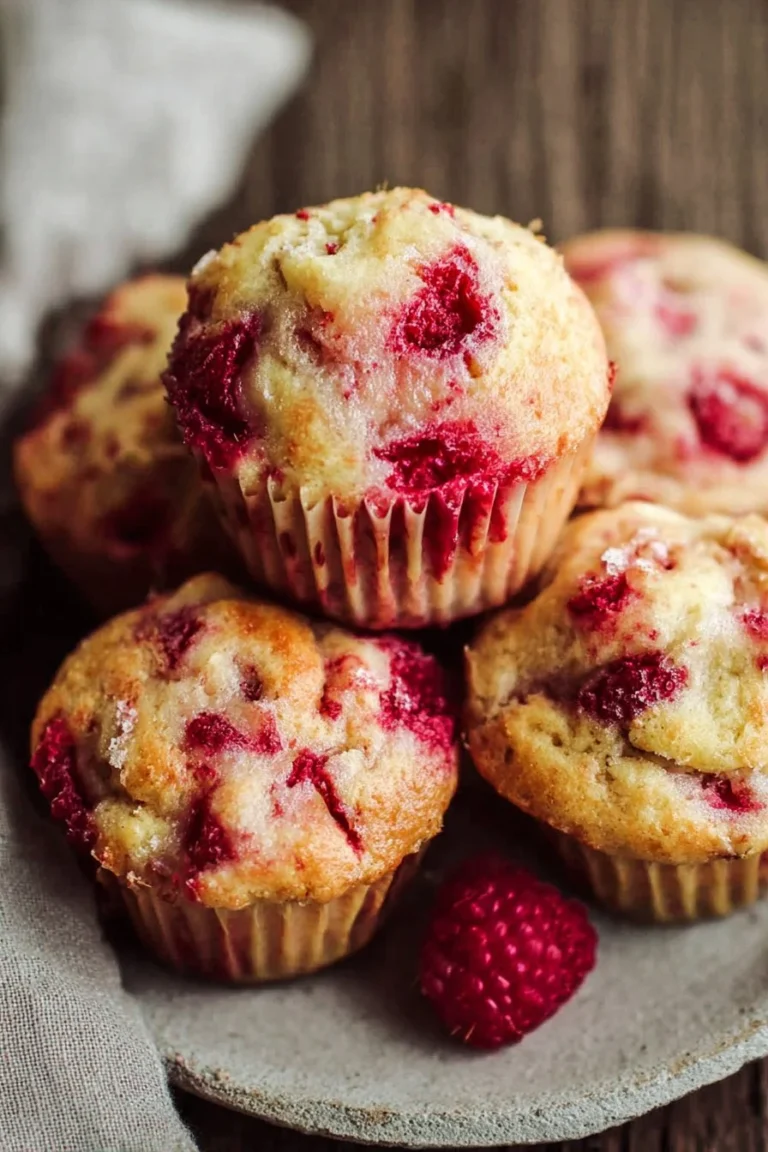Delicious homemade raspberry muffins fresh out of the oven.
