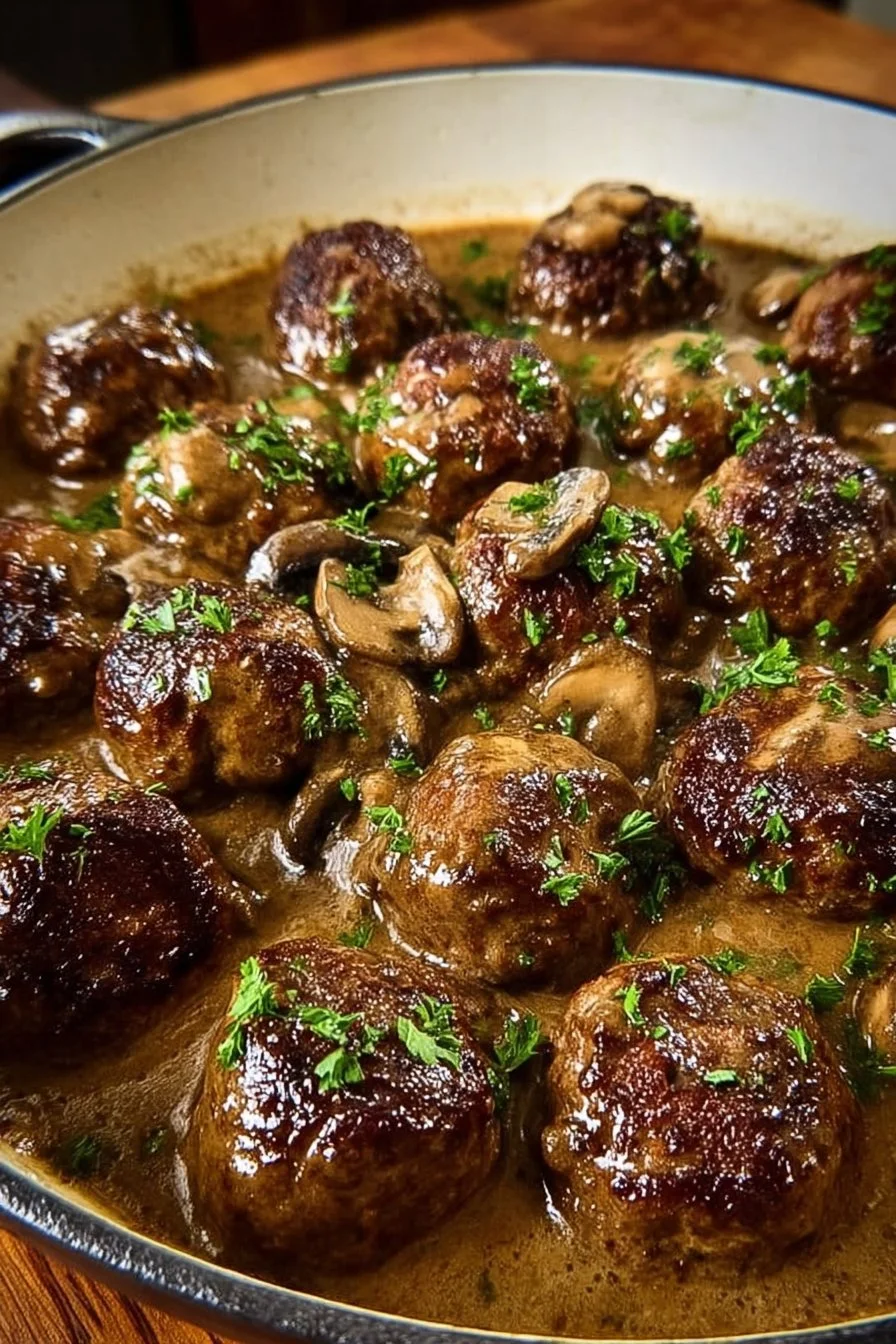 Salisbury Steak Meatballs with Creamy Mushroom Gravy