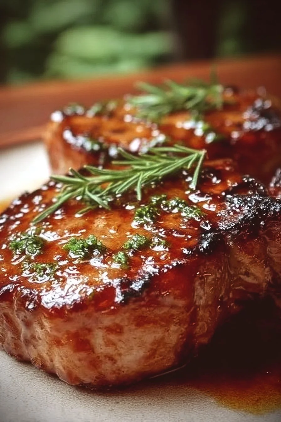 Delicious Irish whiskey glazed pork chops on a plate