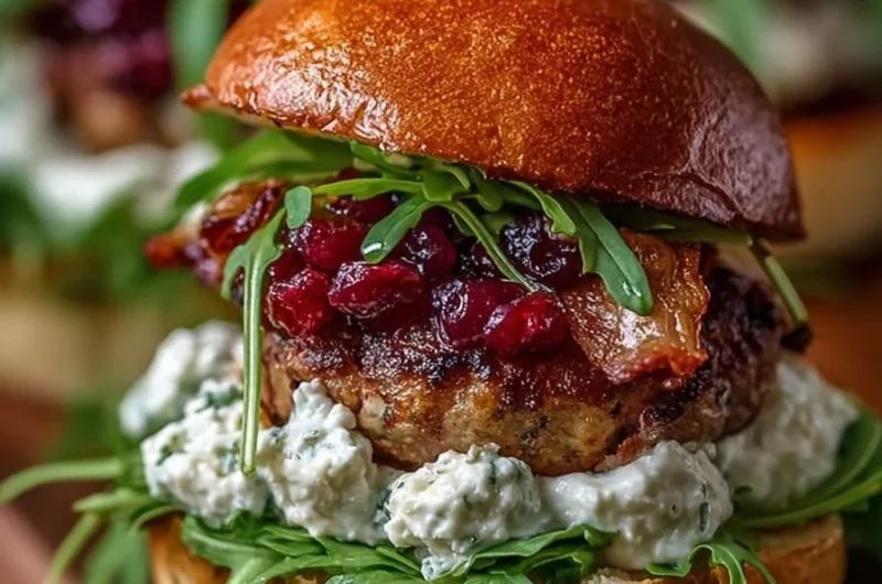 Delicious Scandinavian Berry Mayo Burgers topped with arugula