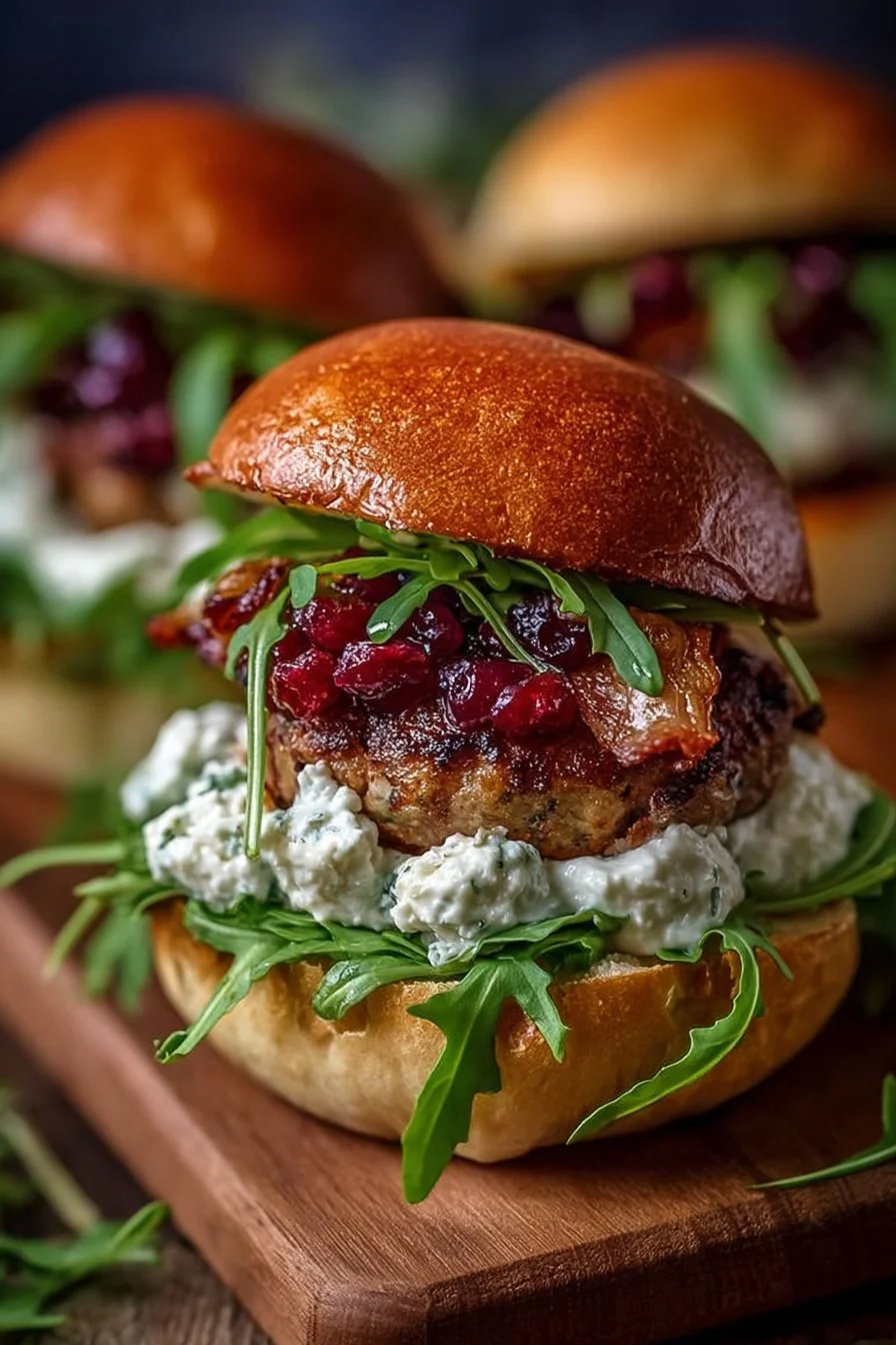 Delicious Scandinavian Berry Mayo Burgers topped with arugula