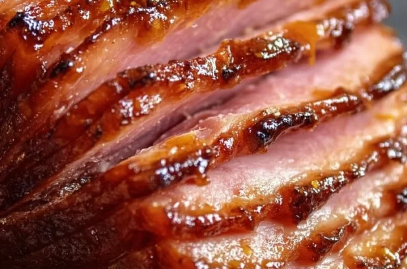 Slow cooker brown sugar pineapple ham dish served with sides