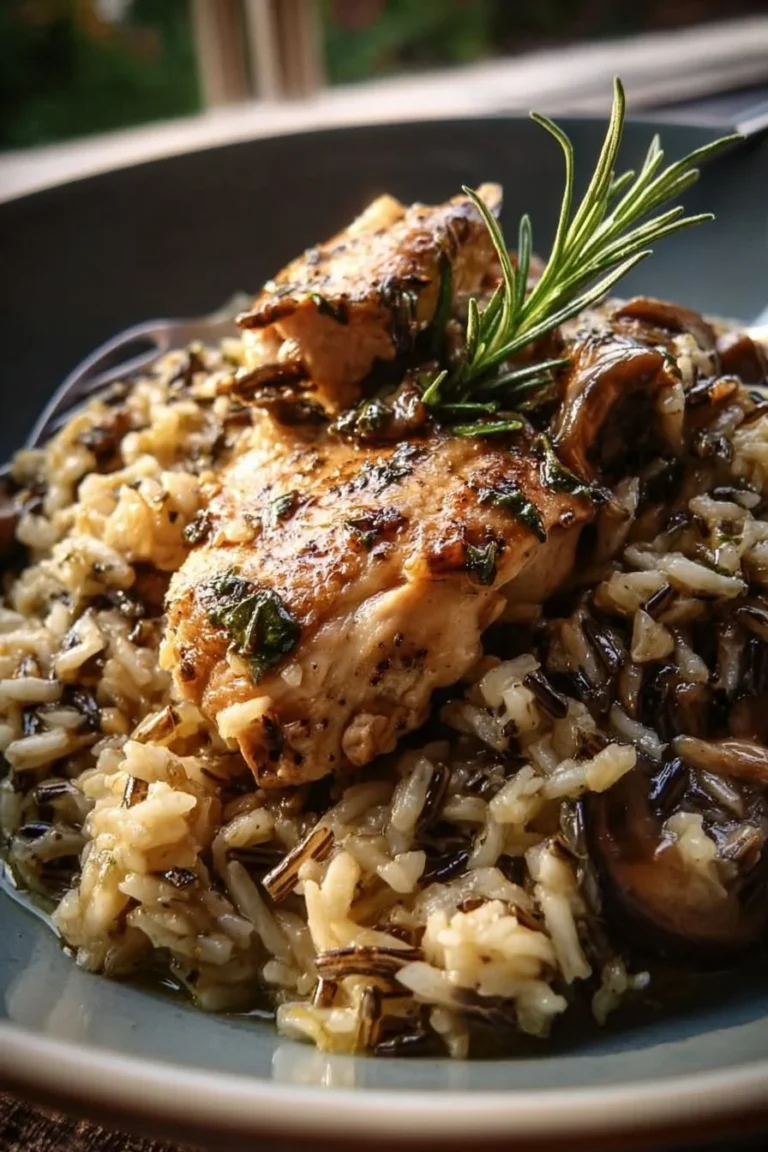 Slow Cooker Chicken and Mushroom Wild Rice dish served in a bowl