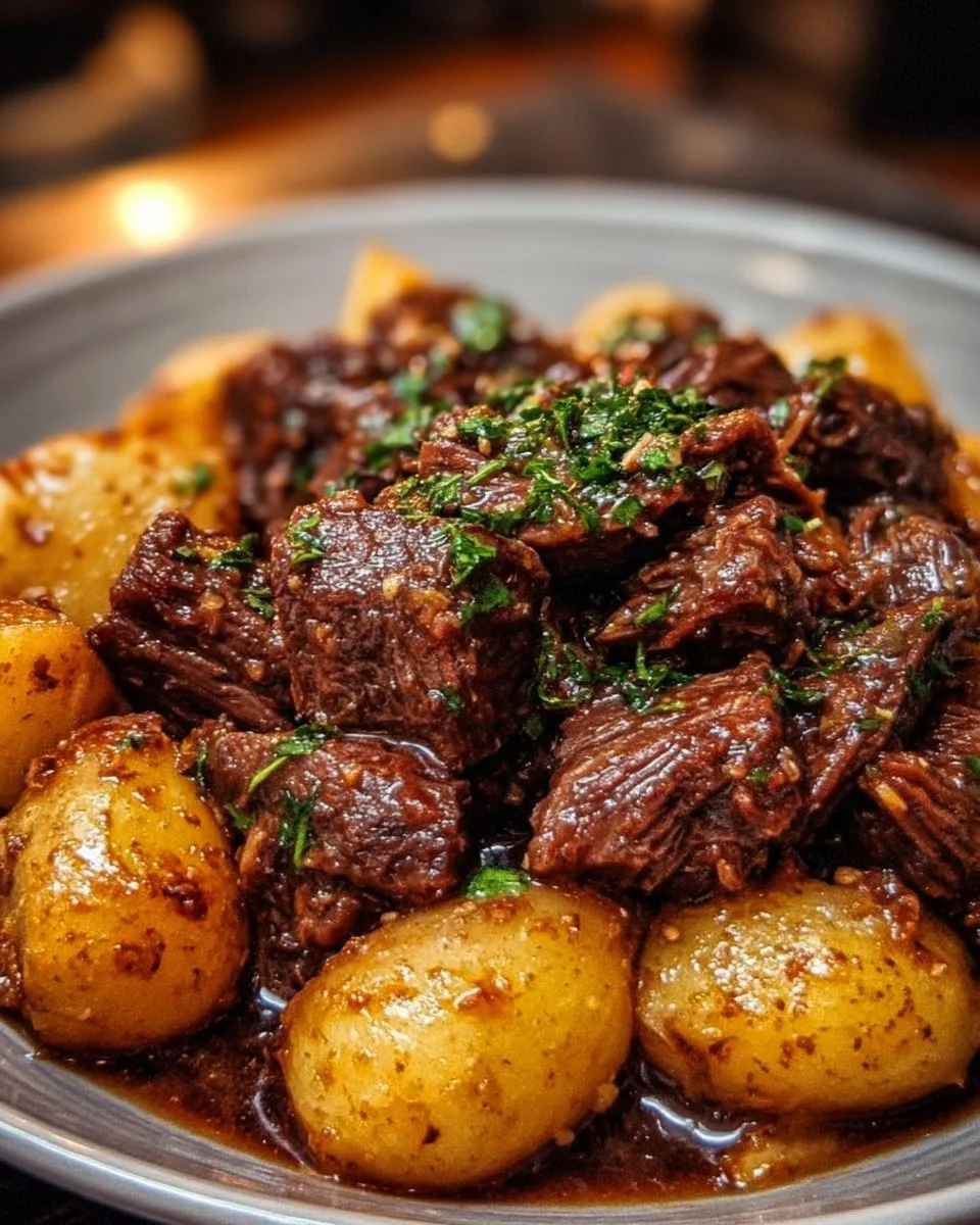 Slow Cooker Garlic Butter Beef with Potatoes