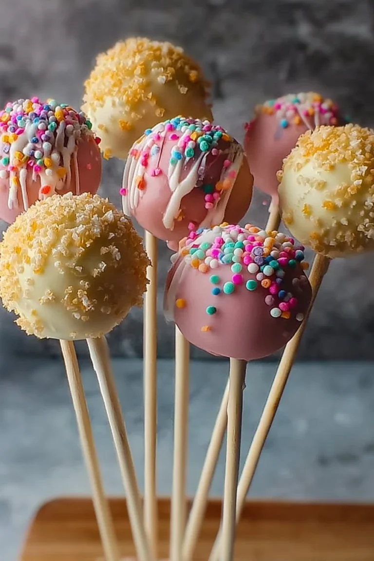 Delicious Starbucks Copycat Birthday Cake Pops topped with colorful sprinkles