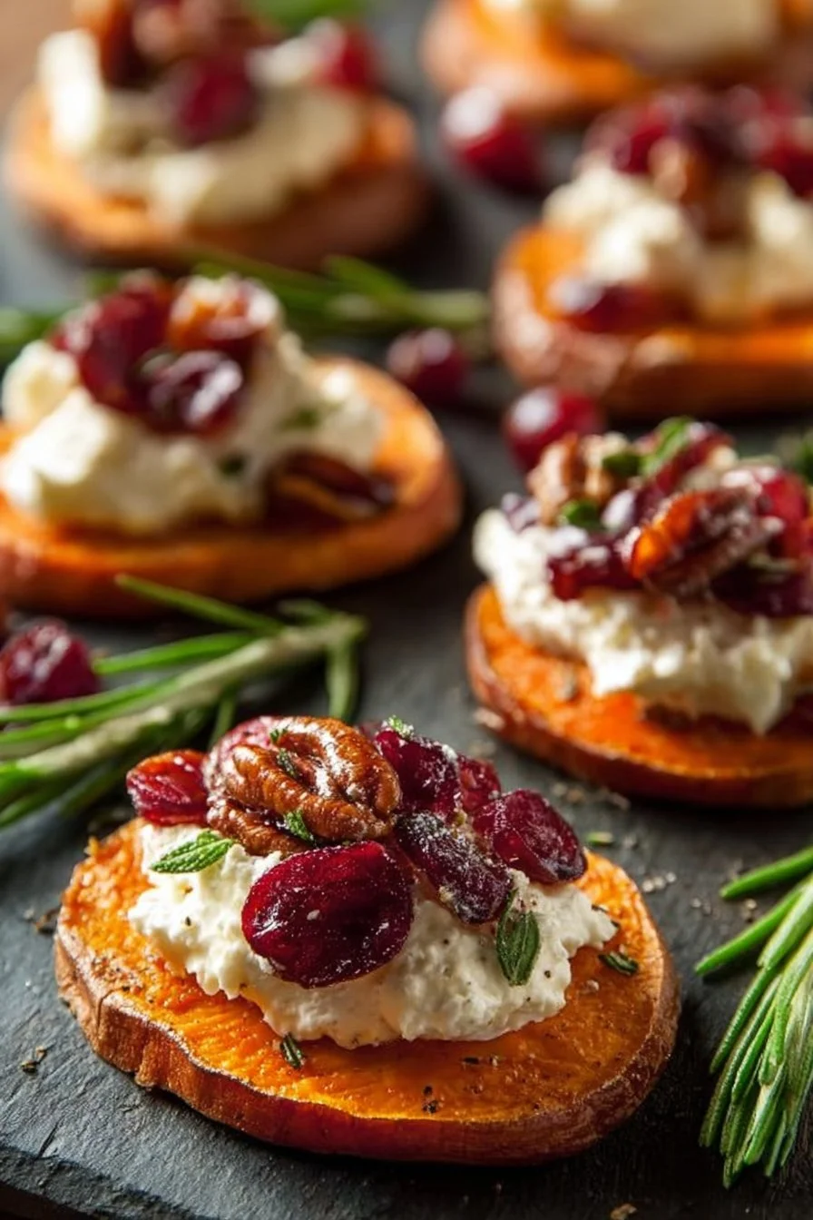 Sweet Potato Rounds with Whipped Brie and Cranberries