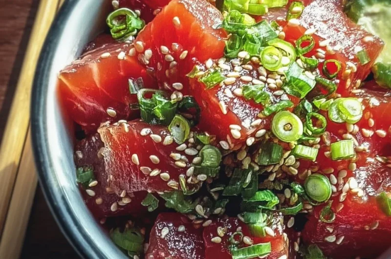 Delicious Ahi Tuna Poke Bowl with fresh ingredients and vibrant toppings.