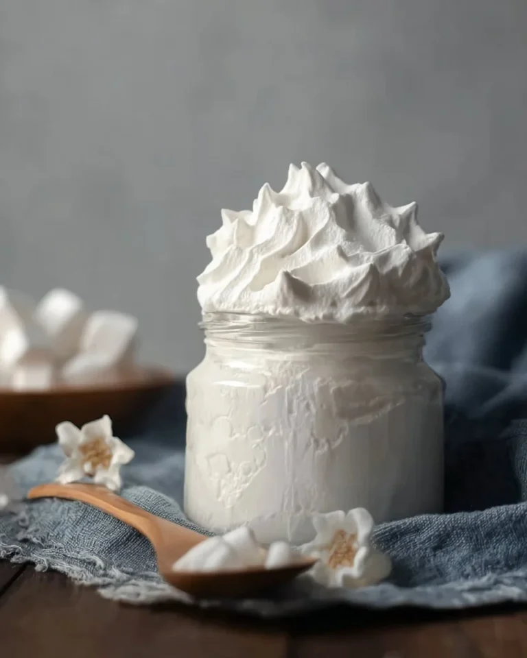 Bowl of tasty homemade marshmallow fluff for baking delicious desserts