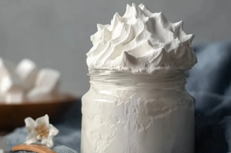 Bowl of tasty homemade marshmallow fluff for baking delicious desserts