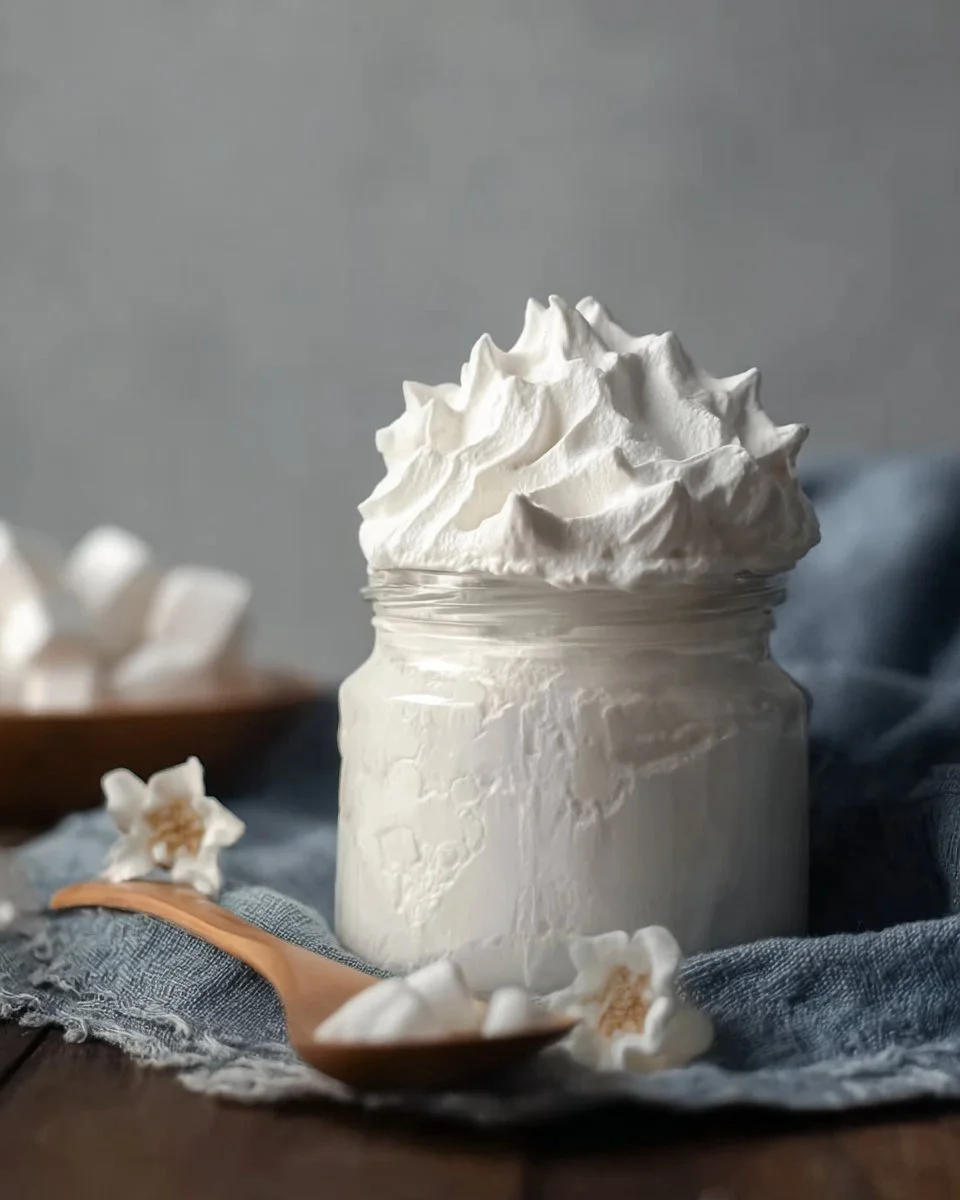 Bowl of tasty homemade marshmallow fluff for baking delicious desserts