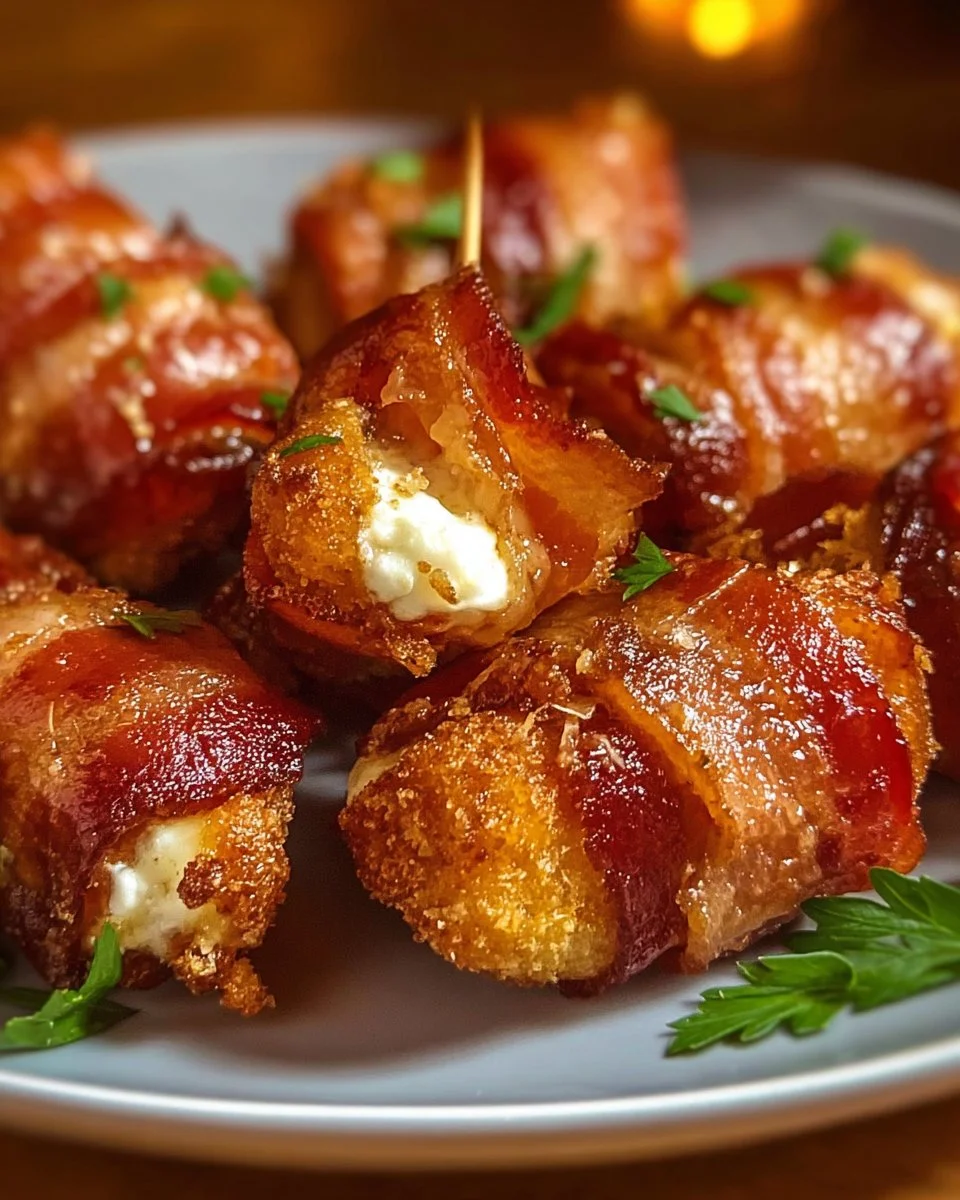 Tasty turkey bacon mozzarella poppers displayed on a platter