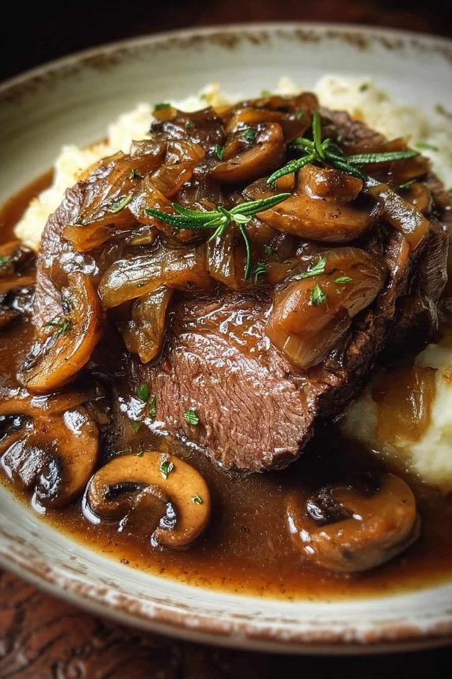 Tender Beef Roast in Mushroom and Onion Gravy