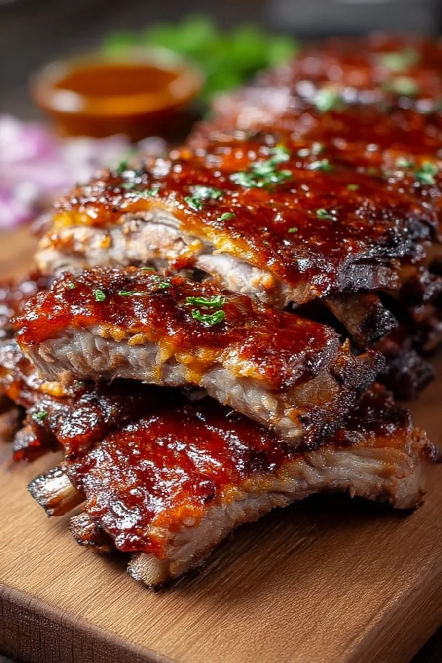 Tender slow cooker baby back ribs served with bourbon BBQ sauce