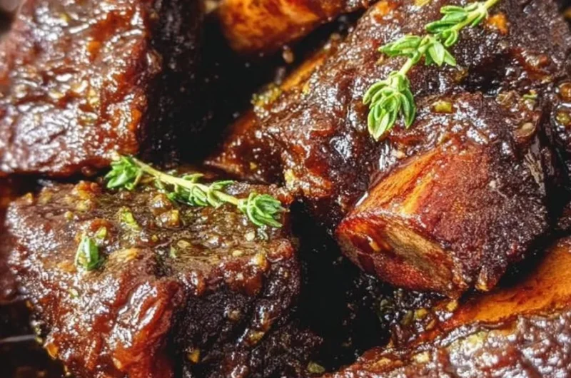 Delicious tender slow cooker beef short ribs served with sauce