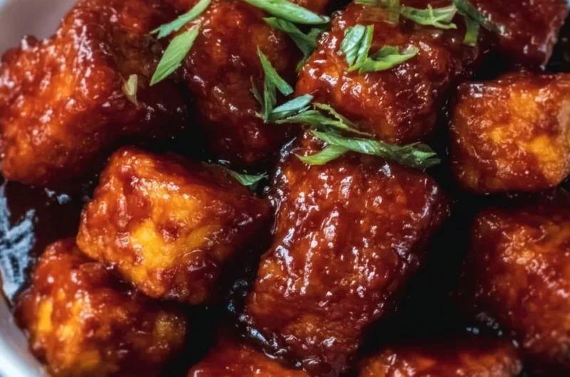 Delicious crispy BBQ tofu ready for game night serving