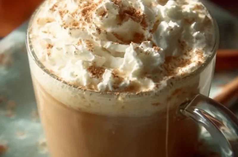 Delicious pumpkin spice latte topped with whipped cream and cinnamon