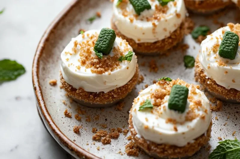 Rich Andes Mint Mini Cheesecakes topped with chocolate and mint flavor.