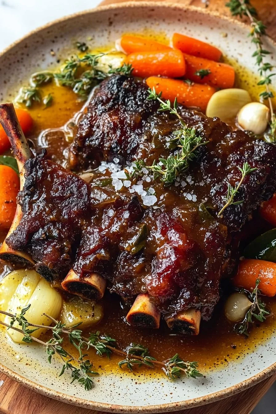 Delicious Apple Cider Braised Short Ribs served on a plate