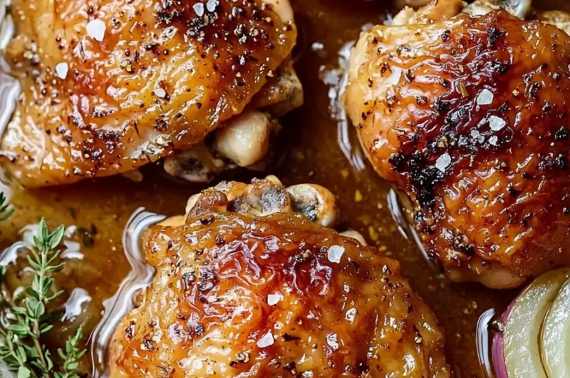 Delicious apple cider vinegar braised chicken served with vegetables