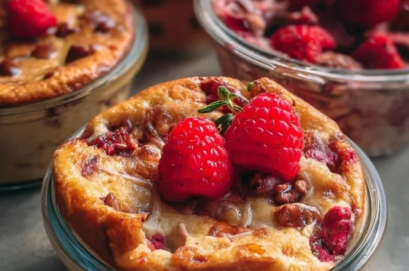 Baked Protein Pancake Bowl topped with fresh fruits and nuts