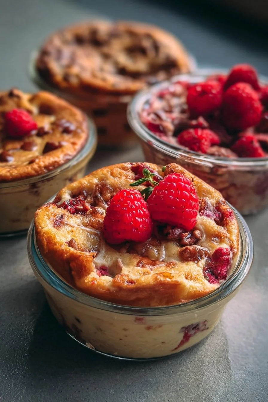 Baked Protein Pancake Bowl topped with fresh fruits and nuts