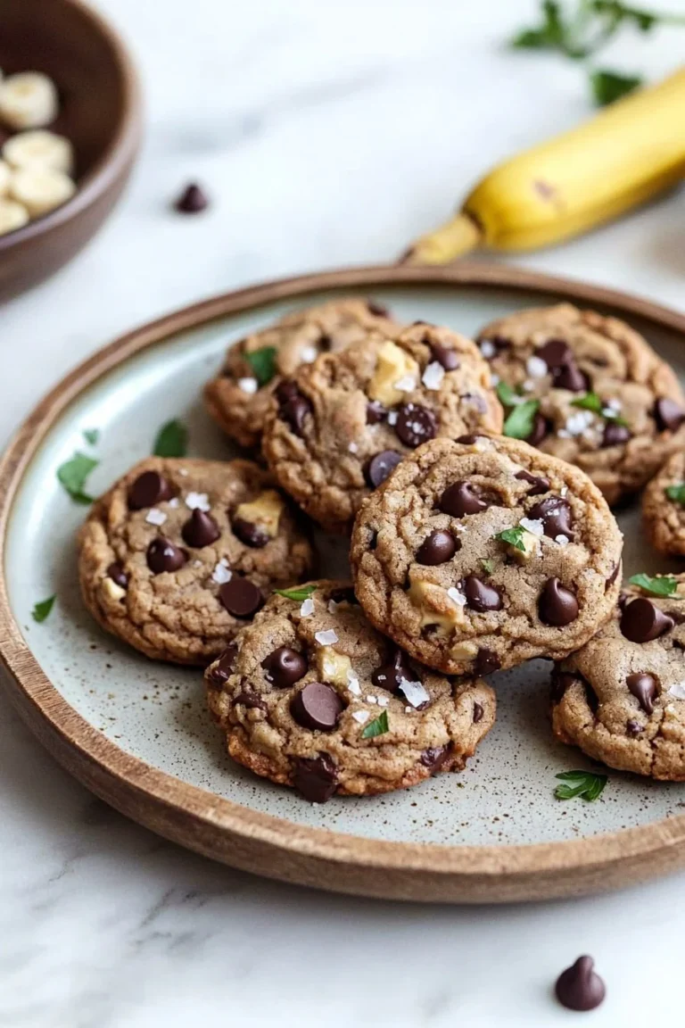 Delicious banana bread chocolate chip cookies on a rustic wooden table