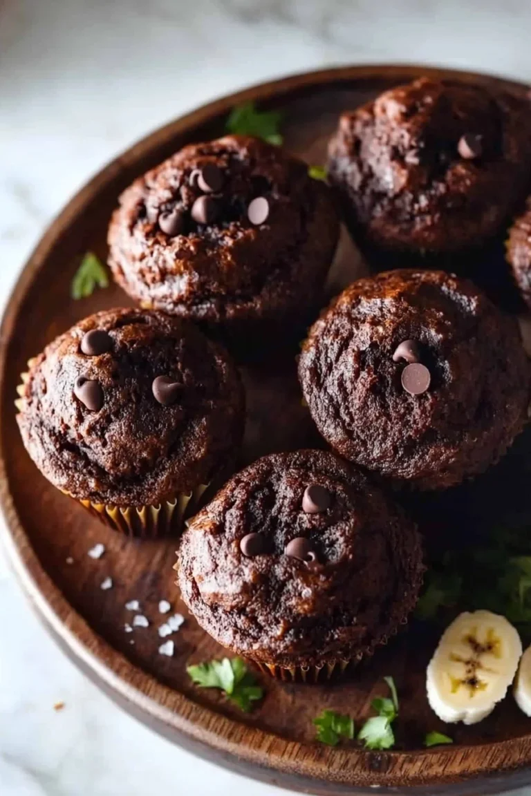 Delicious homemade chocolate banana muffins on a cooling rack.