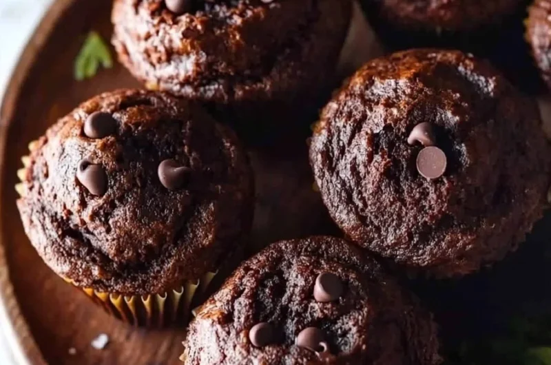 Delicious homemade chocolate banana muffins on a cooling rack.