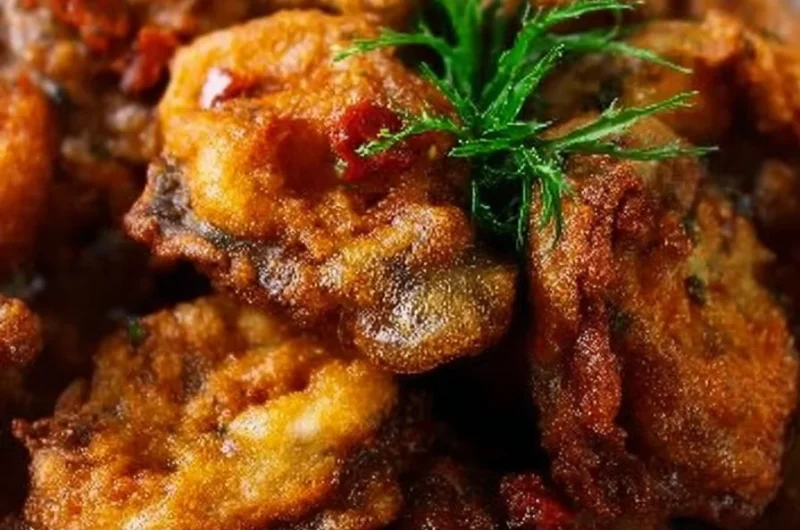 Golden fried mushrooms served with dipping sauce