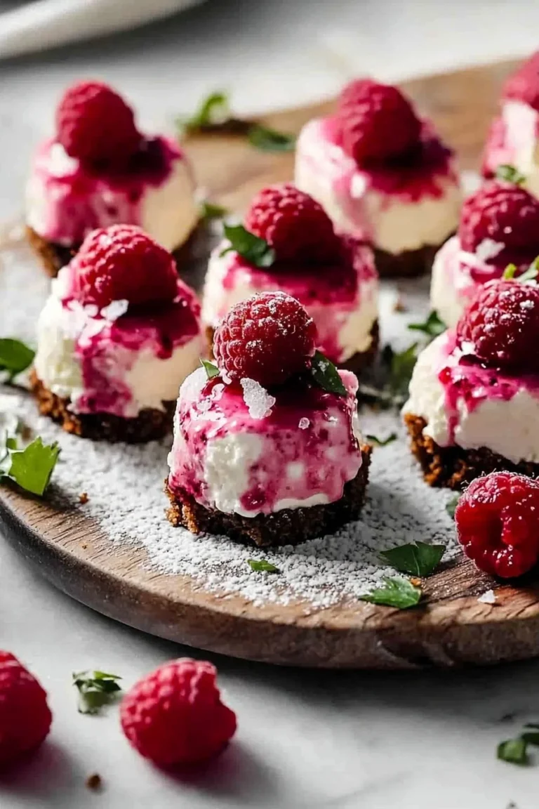 Delicious raspberry cheesecake bites served on a platter