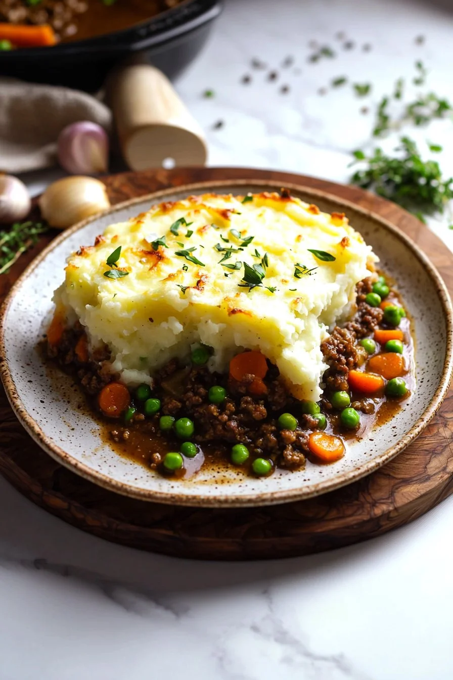 Delicious homemade Shepherd's Pie topped with creamy mashed potatoes