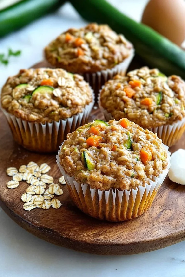 Delicious zucchini carrot oatmeal muffins topped with oats and drizzled honey