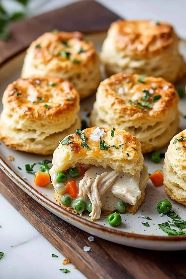 Chicken Pot Pie Bites with Biscuits served on a plate