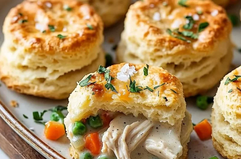 Chicken Pot Pie Bites with Biscuits served on a plate