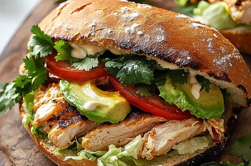 Delicious Chicken Torta Sandwich with fresh toppings and crusty bread.