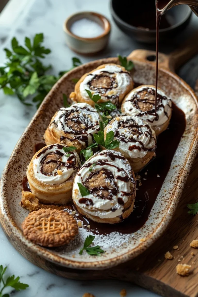 Delicious Cookies and Cream Rolls topped with chocolate and cookies