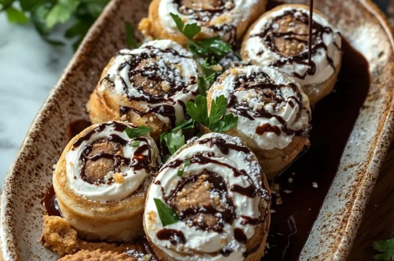 Delicious Cookies and Cream Rolls topped with chocolate and cookies
