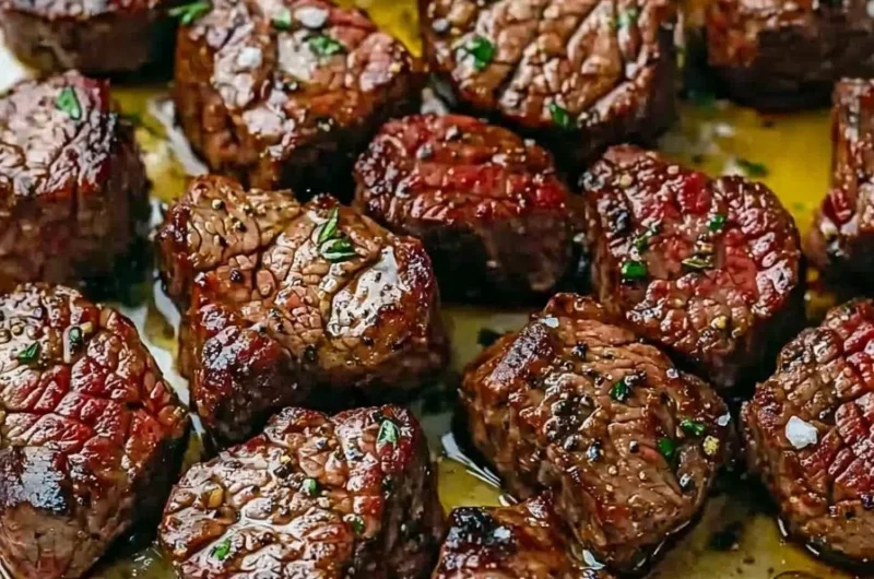 Cozy air fryer garlic steak bites served on a plate