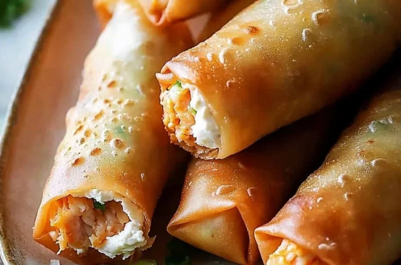 Delicious Cozy Crab Rangoon Egg Rolls served with dipping sauce.
