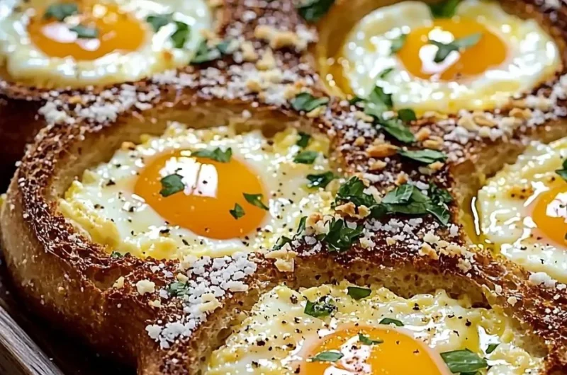 Delicious Cozy Egg in a Hole Bake served warm with toast and spices.