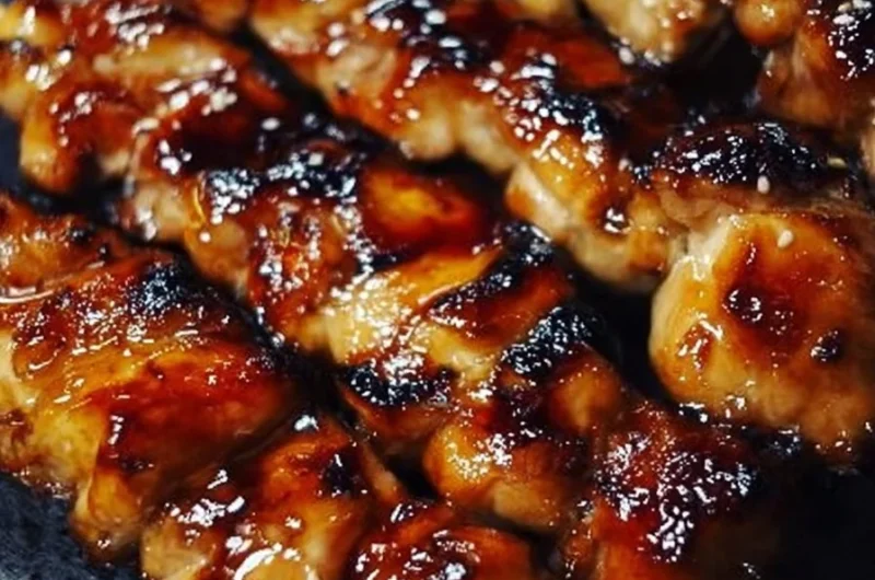 Cozy grilled chicken yakitori skewers garnished with green onions