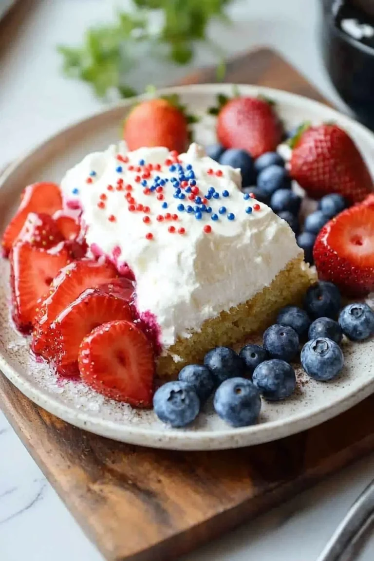 Delicious July Fourth dessert featuring red, white, and blue layers for Independence Day.