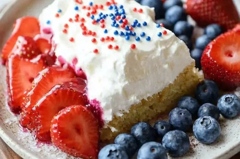 Delicious July Fourth dessert featuring red, white, and blue layers for Independence Day.